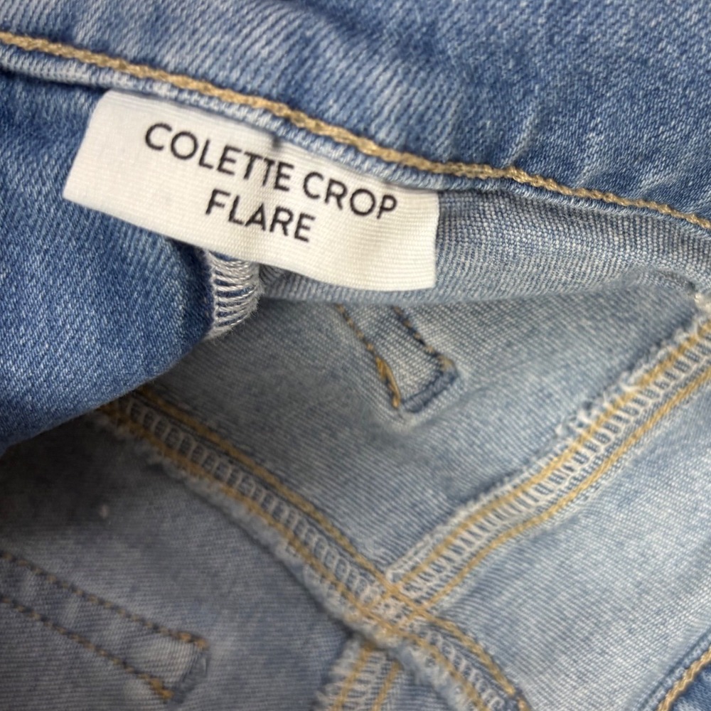 PAIGE Colette Crop Flare Maternity Jeans Blue Light Wash Distressed Size 28 - Picture 7 of 7